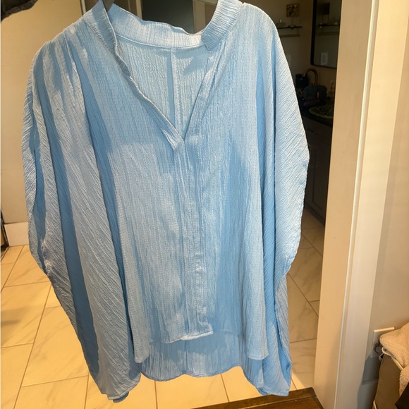 Blue boxy oversized blouse textured - Picture 1 of 3